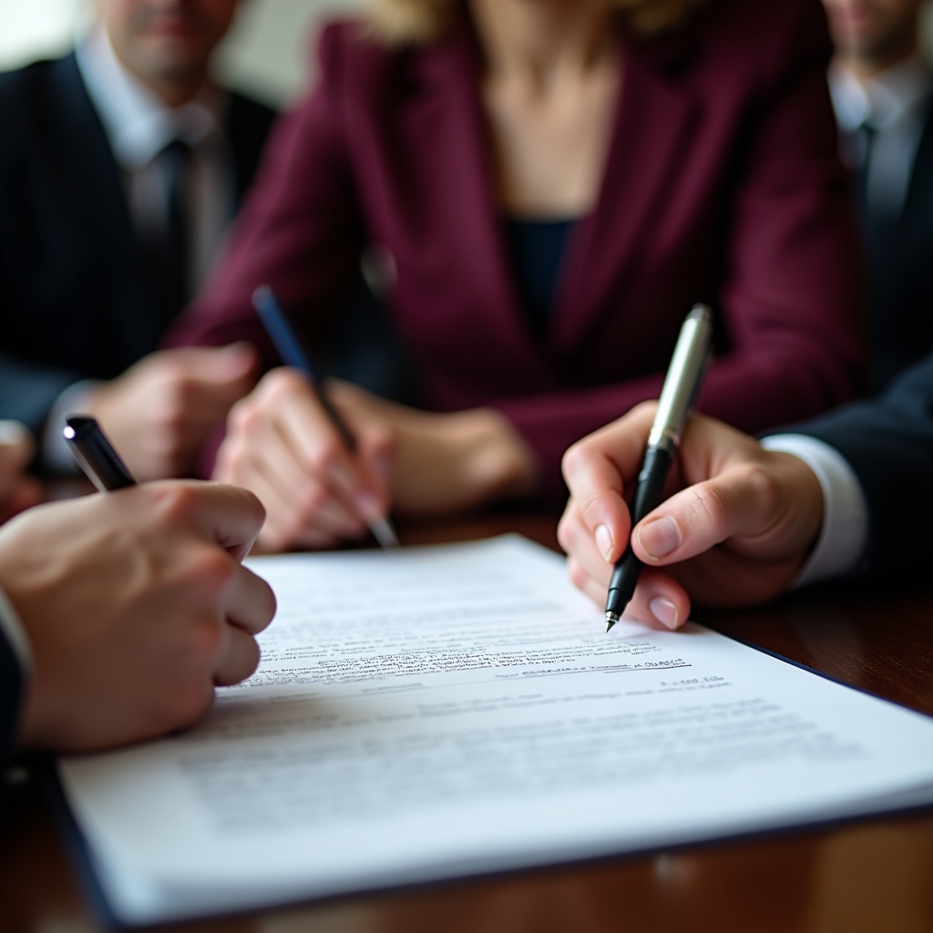 Formal signing of meeting minutes document at end of investor assembly