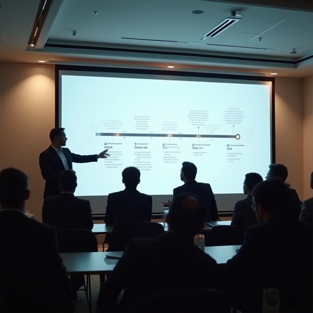 Visual presentation of real estate project status shown during investor assembly